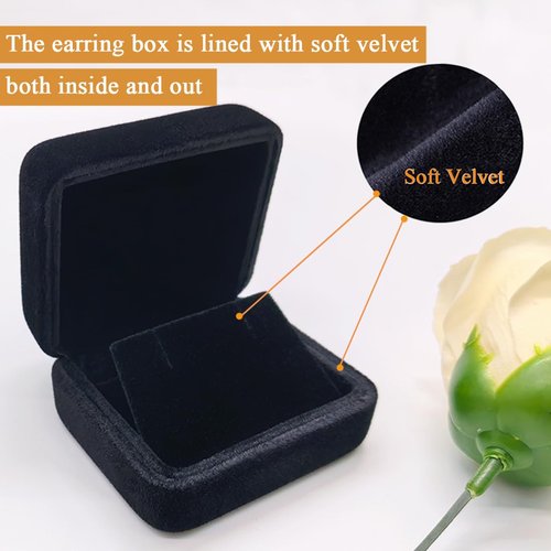 GBYAN 2 Pieces Velvet Earring Box,Stud Earring Gift Box,Jewelry Display Case for Proposal,Engagement,Wedding and Birthday,Black