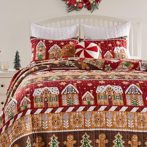 Gingerbread Lane Holiday Reversible Quilt Set - Full/Queen, Red