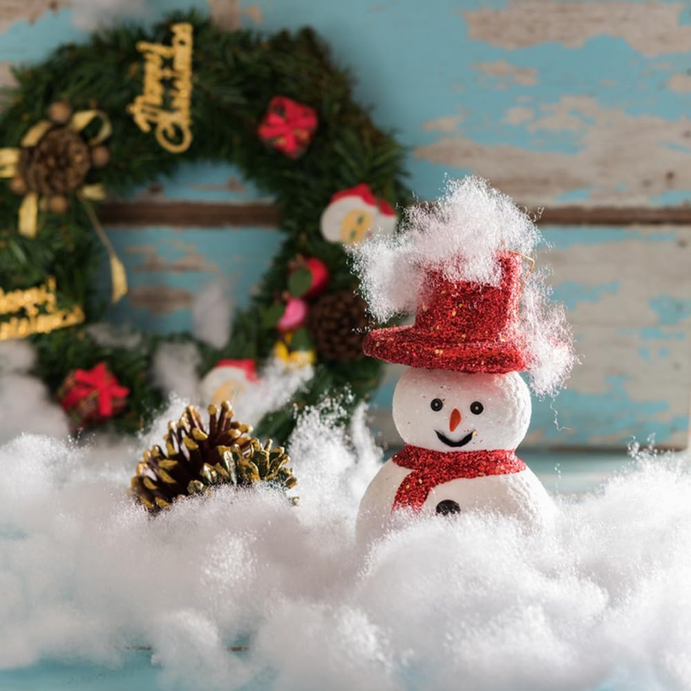 Skiennix Christmas Fake Snow Decor - 1LB Hypoallergenic & Flame-Resistant Artificial Snow Cotton | Easy Fluffing for Holiday Displays