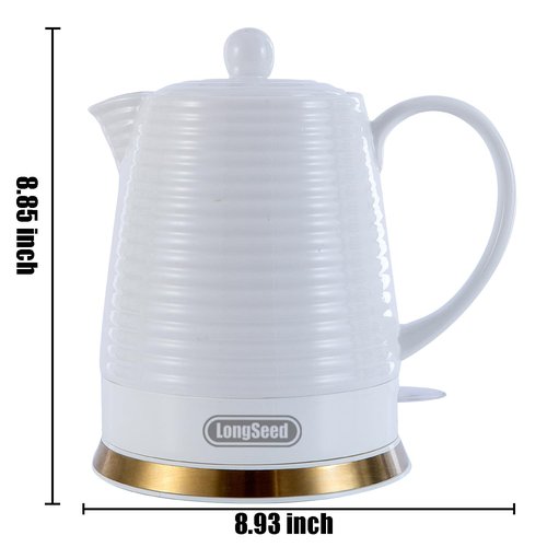 LONGSEED 1.26 Quarts Ceramic Electric Kettle with Infuser & Cups Kit, Boil Water Teapot, Boil-Dry Protection Auto Shut-off, Detachable Swivel Base, 1000W Fast Boiling for Tea and Coffee