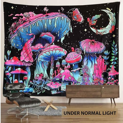 TUGCAY 30x40 Blacklight Mushroom Tapestry UV Reactive Wall Hanging for Bedroom Dorm Decor