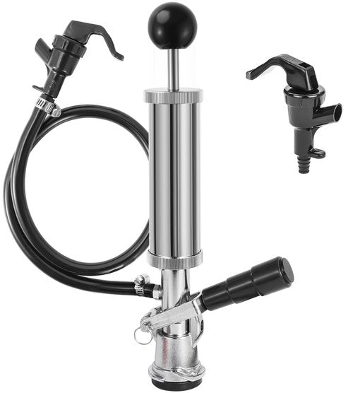 4” Keg Party Pump Keg Tap, D System Beer Keg Pump for US Sankey, Kegerator Tap Stainless Steel Probe Coupler Beer Tap with Beer Line Faucet Hose Clamps for Homebrew Picnic Parties (Silver Clamps)