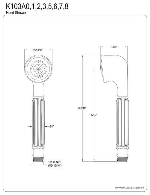 Kingston Brass K103A7 Restoration Hand Shower Head, Brushed Brass 8.31 x 2.19 x 2.06