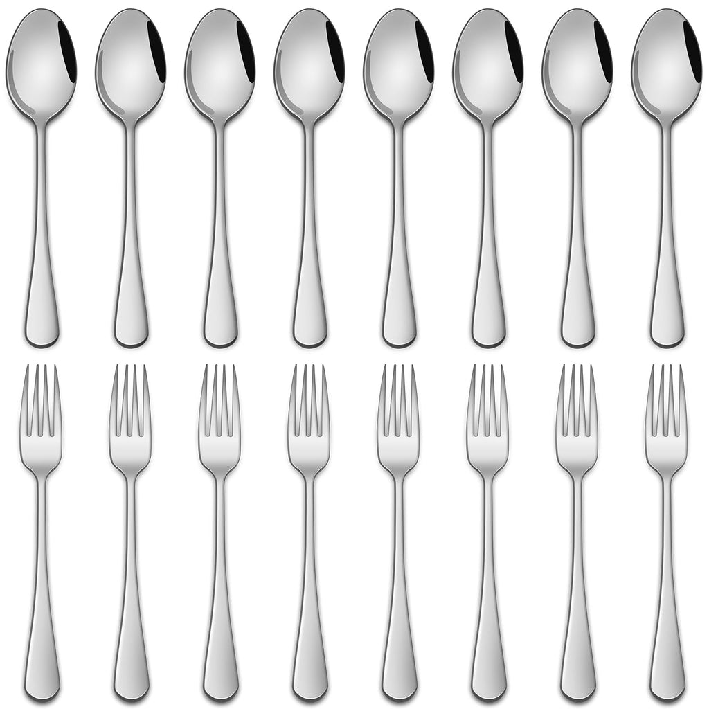 Salad Forks And Teaspoon,6.7 Inches Stainless Steel Dessert Spoons And Forks,Set Of 16 Dishwasher Safe Silverware Fork And Spoon For Home,Restaurant