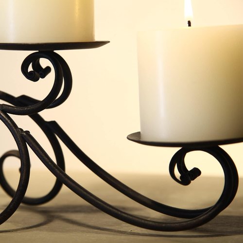 Adeco 5 Pillar Candle Holder - Elegant Black Candelabra with Antique Finish for Home Decor