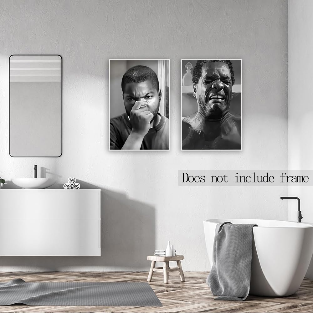 Skiennix Funny Bathroom Wall Art - Amusing Black and White Canvas Prints | Set of 2, 12x18 Inch Unframed