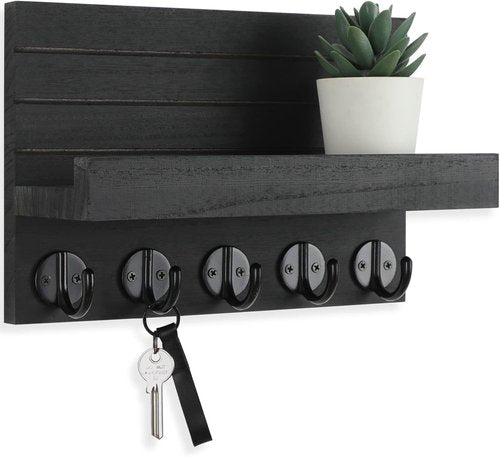 Lwenki Key Holder - Decorative Wall-Mounted Key and Mail Organizer with Shelf | Paulownia Wood (9.8”W x 6.7”H x 4.2”D)