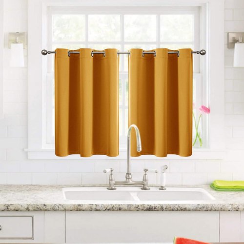 ChrisDowa Small Window Curtains - Grommet Thermal Insulated Room Darkening Panels, Mustard Yellow, 42 x 36 Inch