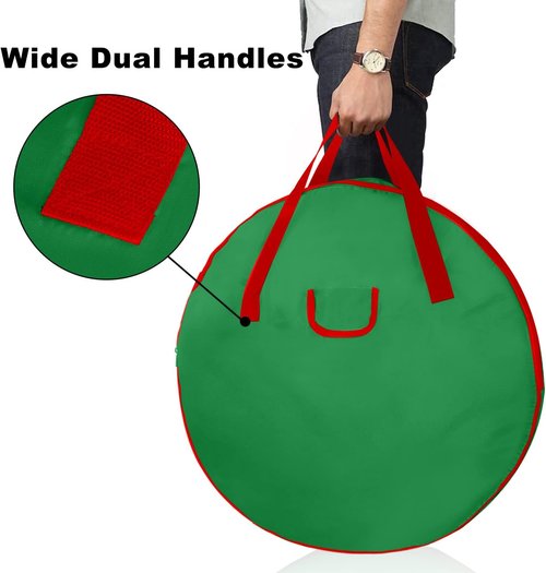 Christmas Wreath Storage Bag | 30" Heavy-Duty Container with Reinforced Handles & Double Zipper - Protect Decorations - Green