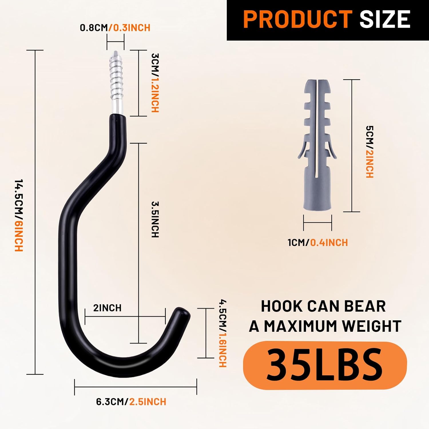 Skiennix Heavy Duty Bike Hooks - Rust Resistant Wall Mount Storage for Bicycles & Tools | 8-Pack