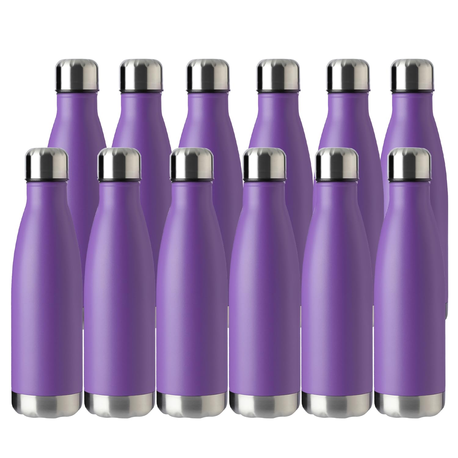 MEWAY 17oz Sport Water Bottle 12 Pack Vacuum Insulated Stainless Steel Leak-Proof Double Wall Cola Shape Water Bottle,Keep Drinks Hot & Cold (Purple,12 Pack)