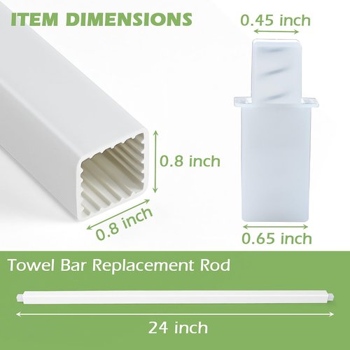 AIDIMMING 24 Inch Adjustable Spring Loaded Towel Bar Replacement Rod for Ceramic Holder with Square Slot - Wall Mount, Durable Plastic, White, for Bathroom & Kitchen Towel Storage, Easy Installation