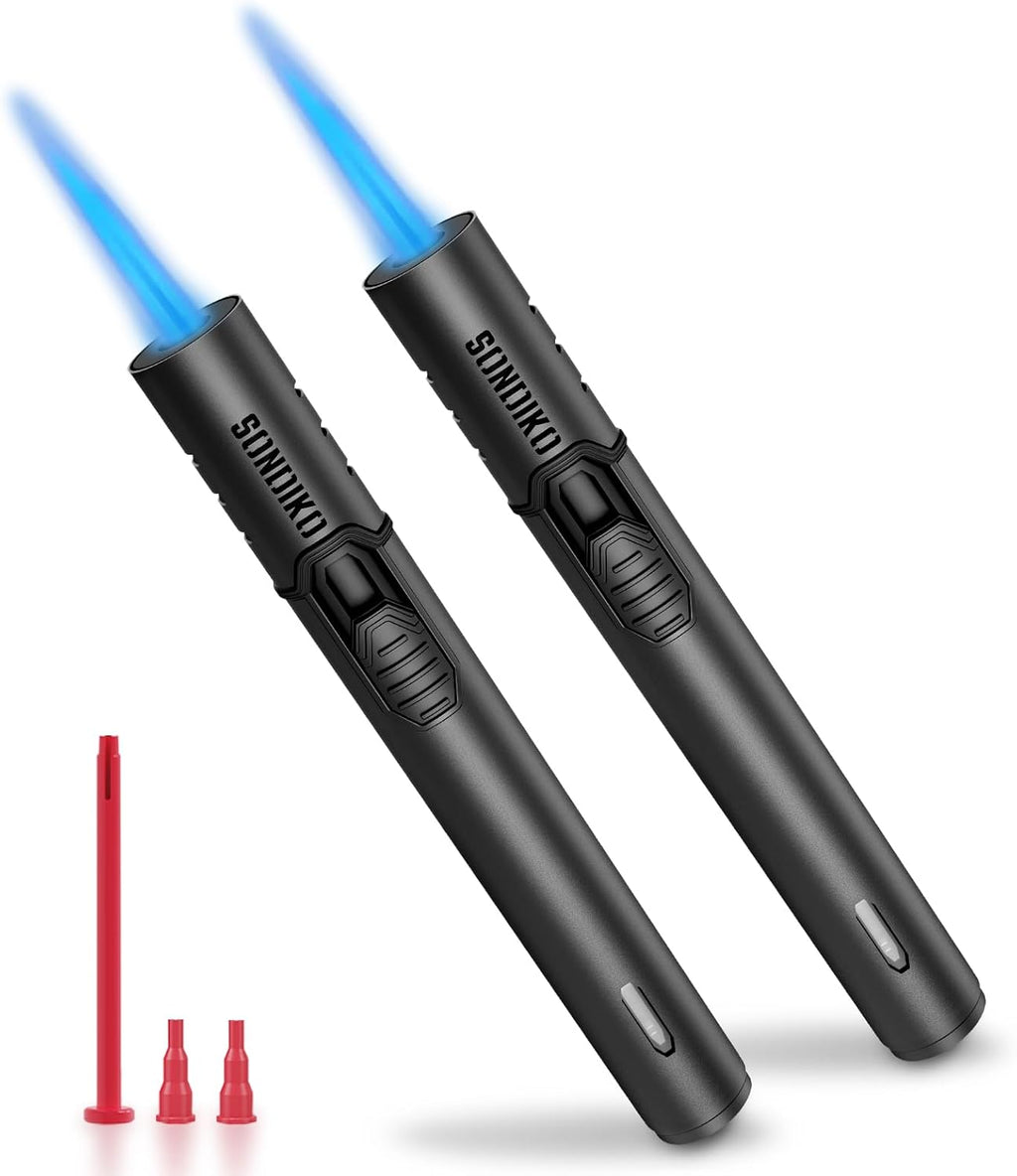 Sondiko Torch Lighter - Refillable Butane Lighter with Adjustable Jet Flame & Metal Shell | Includes Butane Refill Kit