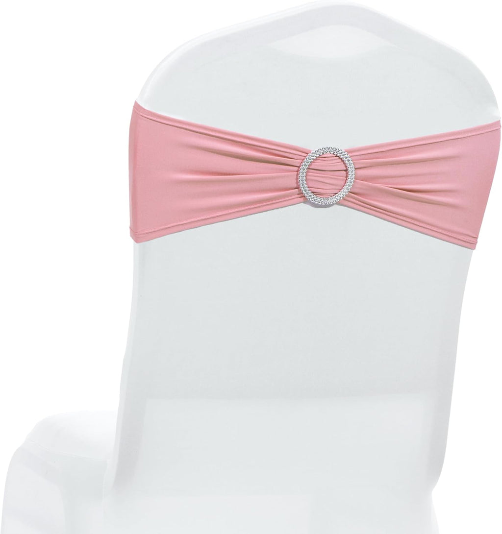 MDS Premium Stretch Spandex Chair Sashes - Pack of 10 Dusty Rose Covers with Buckle Slider for Weddings & Events