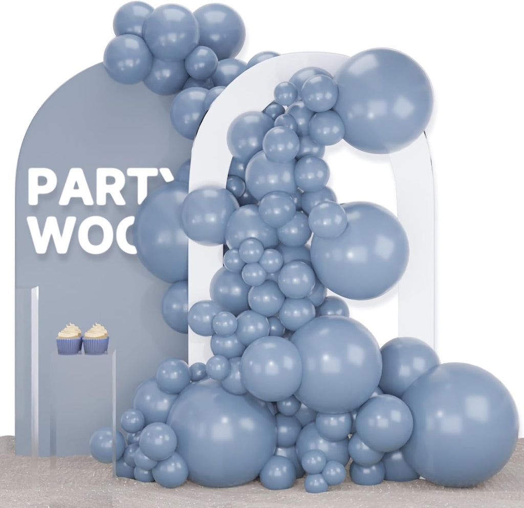 PartyWoo Dusty Blue Balloons - 140-Piece Boho Balloon Arch Kit for Baby Showers & Graduations | 5-12 Inch Sizes