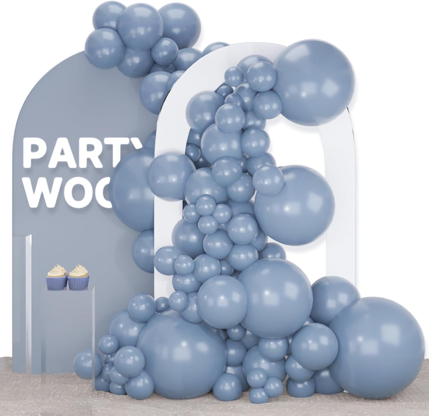 PartyWoo Dusty Blue Balloons - 140-Piece Boho Balloon Arch Kit for Baby Showers & Graduations | 5-12 Inch Sizes