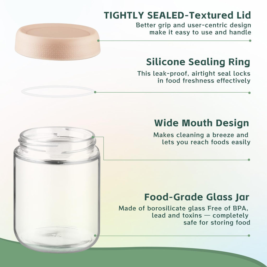 DMuuuDM 2 Pack Glass Overnight Oats Containers with Lids,Stackable Wide Mouth Mason Glass Jars with Airtight Seal Lids,Food Storage Jars for Meal Prep,Yogurt Parfaits,Meal Prep,Pudding,Spices (16 Oz)
