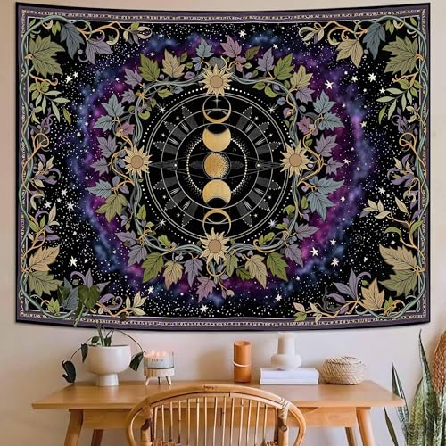 Boho Moon Phase Tapestry - Cosmic Purple 48" x 36" Decor