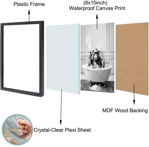 Chimpanzee in Bathtub Wall Art by [Brand Name] - Framed Black and White Bathroom Decor | Cute 8"x10" Print