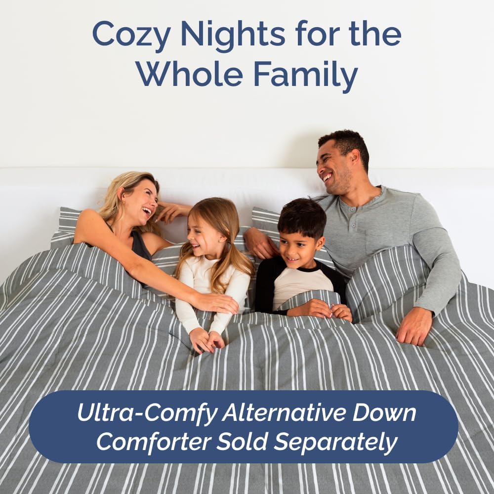 Skiennix Full XL Bed Sheet Set - Soft, Breathable & Cooling 4-Piece Luxury Bedding - Grey Stripes