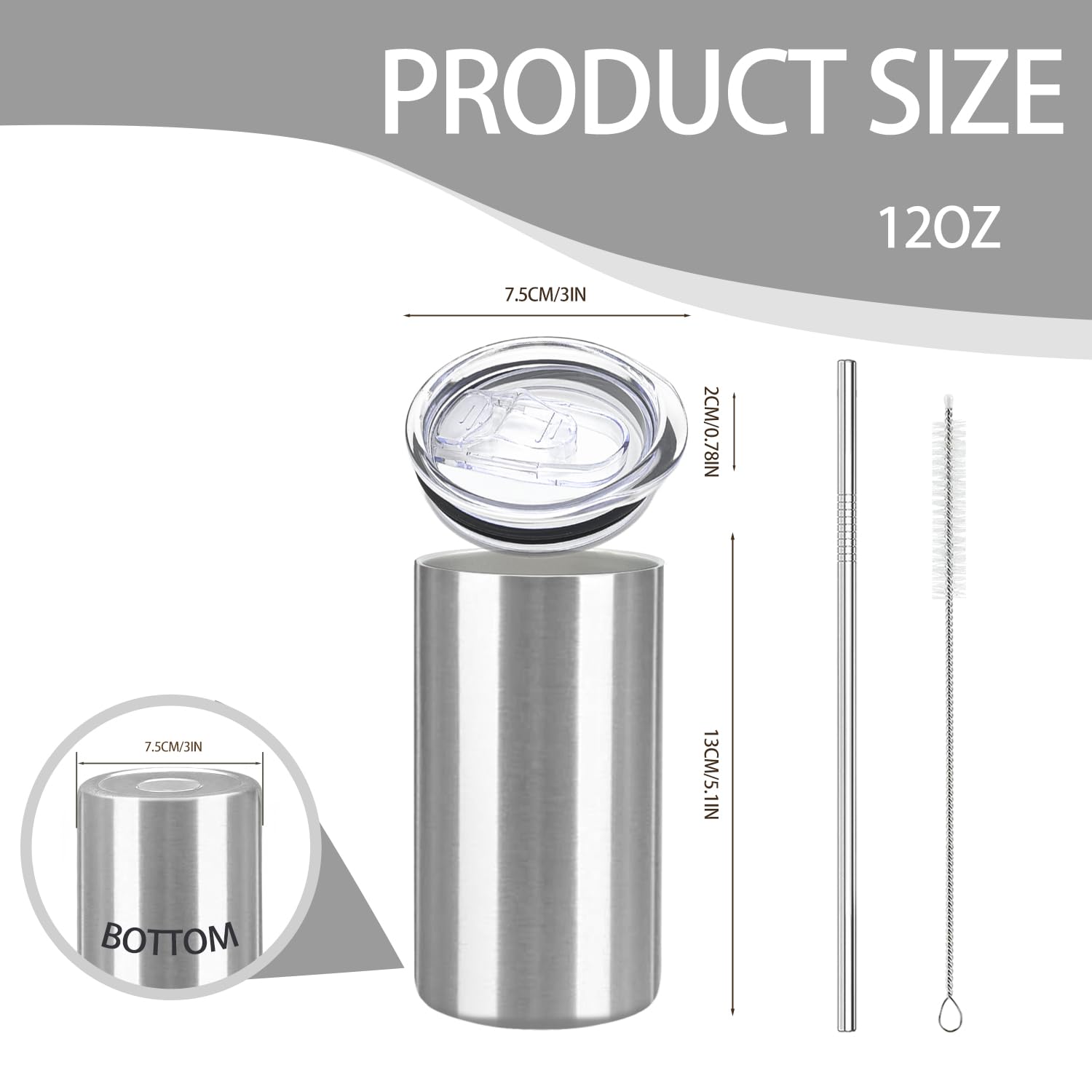 YOUKE OLA 16 Pack Tumblers Blanks Bulk Skinny Straight Tumbler Stainless Steel Double Wall Insulated Water Bottles with Lid & Straw for DIY Gift, 12oz Silver