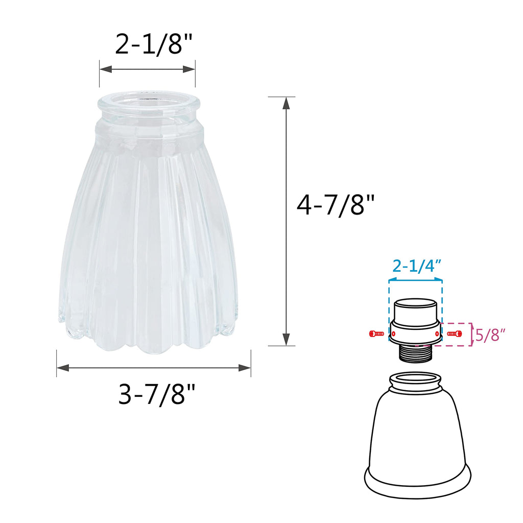 Aspen Creative 23056-4A Contemporary Clear Ceiling Fan Glass Shade.2-1/8"Fitter.Size:3-7/8"D x 4-7/8"H.4Pcs/Pack