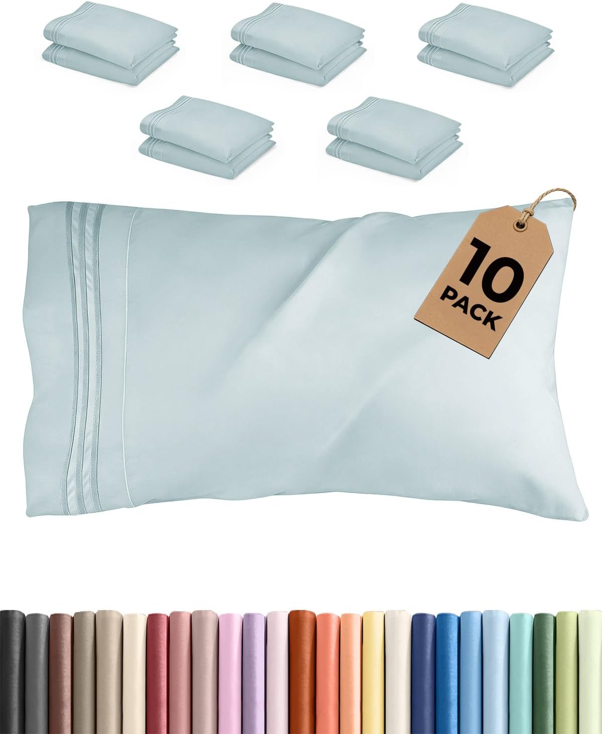 Queen Pillow Cases by [Brand Name] - Ultra Soft Hotel Quality Covers | Wrinkle-Free, Stain Resistant - 10 Piece Set in Ice Blue