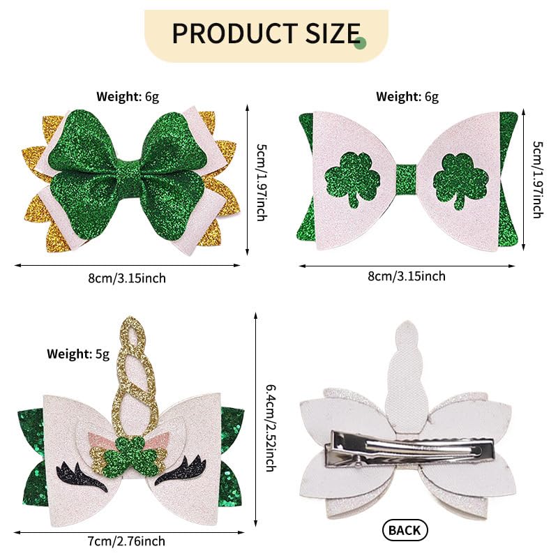 St. Patrick's Day Glitter Shamrock Hair Bows - 2 Pack Green Clover Alligator Clips