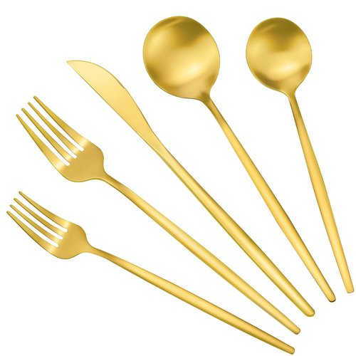Gold Silverware Set for 12, Stainless Steel Flatware Set, 60-Pieces Cutlery Tableware set Include Spoons And Forks Set, Matte Gold Utensil Set, Stain Finish, Dishwasher Safe