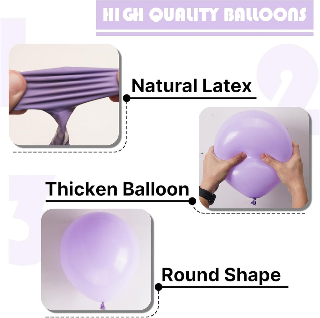 PartyWoo Lavender Balloons - 100pcs Pastel Purple Balloon Arch Kit for Baby Showers & Parties | 5-12 Inch Sizes