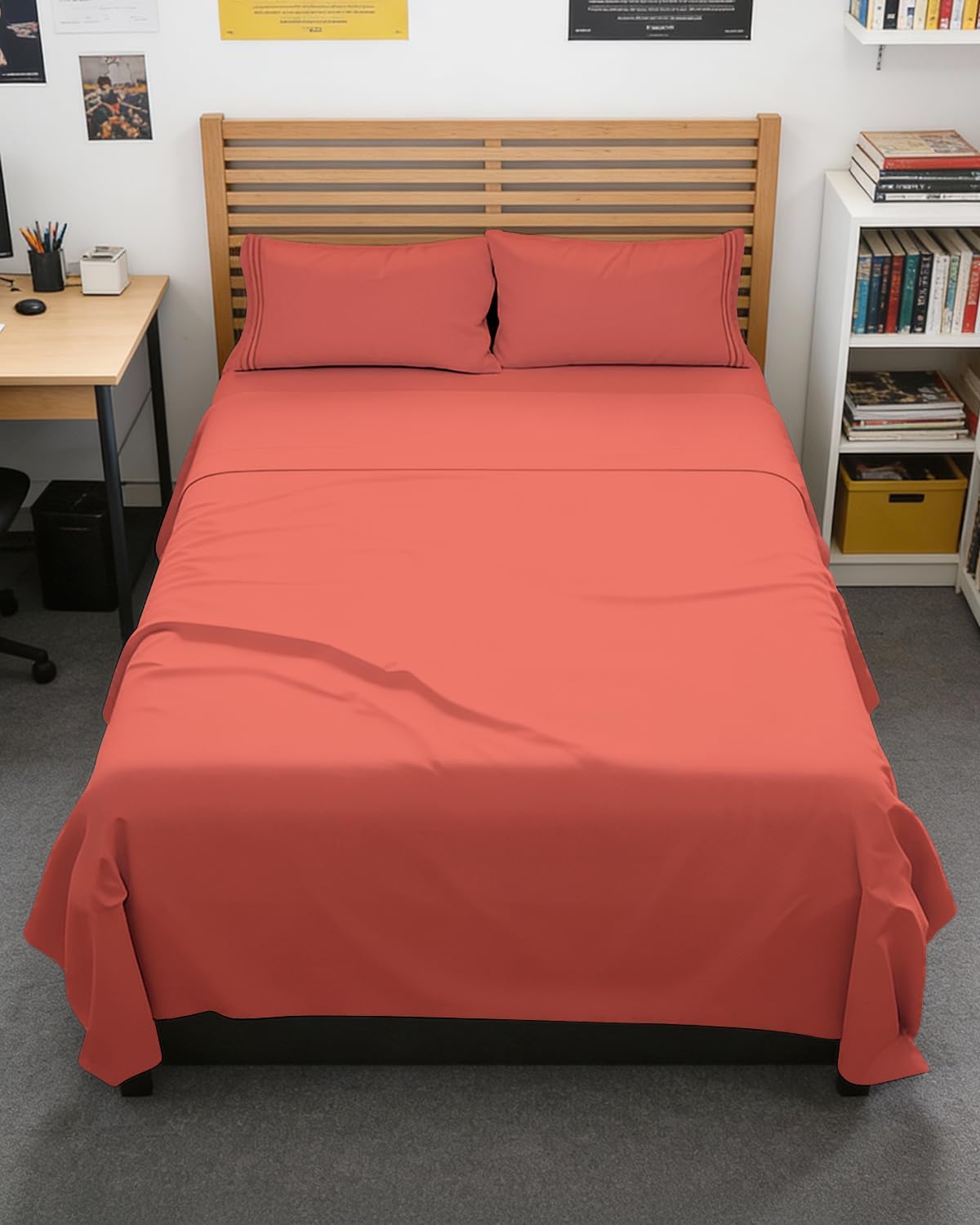 Skiennix Full XL Bed Sheet Set - Soft, Breathable & Cooling 4-Piece Luxury Bedding - Deep Pockets, Coral