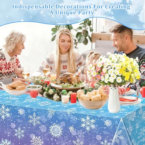 Winter Snowflake Plastic Tablecloth Set for Holiday Parties - Blue & Purple, 3 Pack