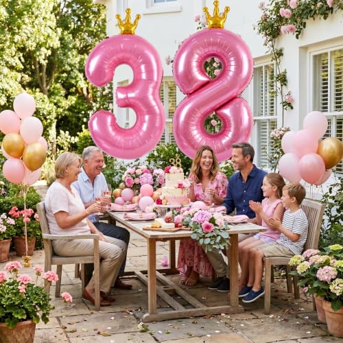 40 Inch Pink Crown Number Balloon for 3rd Birthday Party