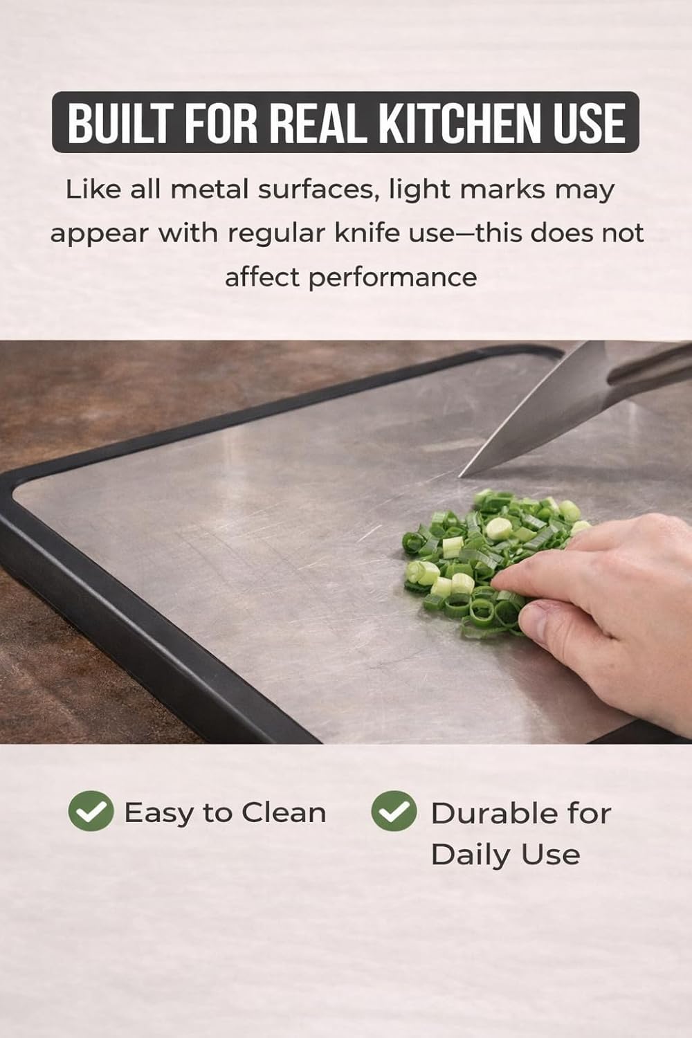 Titanium Cutting Board - Double-Sided Metal Kitchen Board with Scraper | 16” x 11” Large Prep Surface