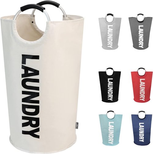 DOKEHOM X-Large Laundry Basket - Collapsible Freestanding Hamper | Beige Foldable Washing Bin