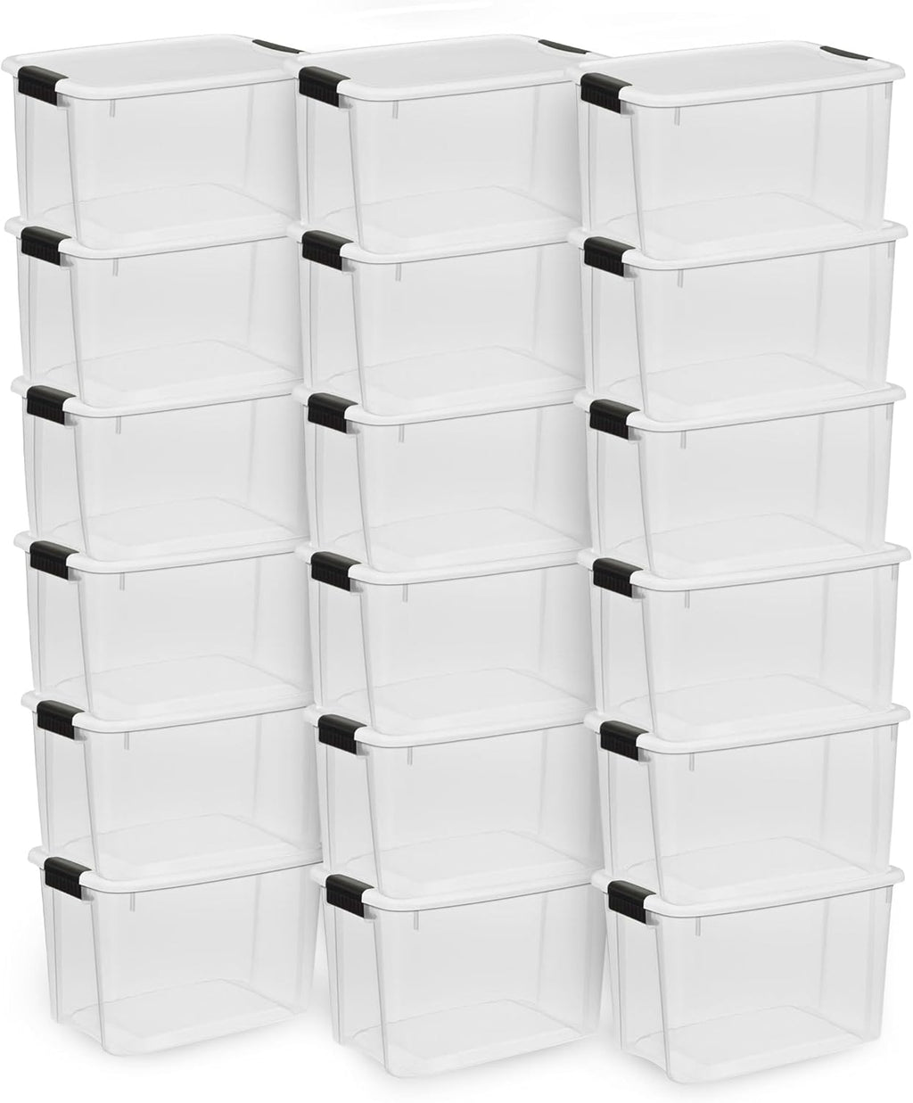 Sterilite 18-Pack Ultra Latching Storage Bins - Clear Plastic 30 Quart Organizing Containers for Home & Office