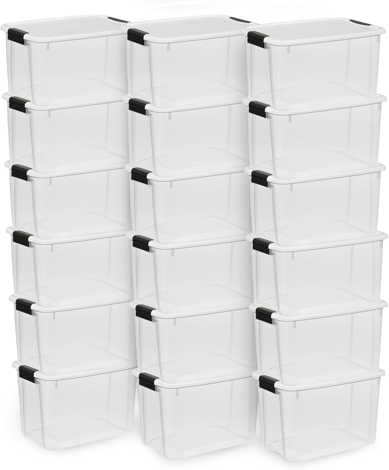 Sterilite 18-Pack Ultra Latching Storage Bins - Clear Plastic 30 Quart Organizing Containers for Home & Office
