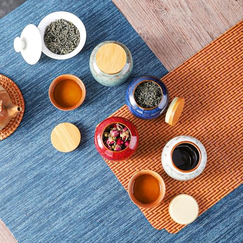 6oz Ceramic Tea Canister with Airtight Wooden Lid - Flambe Glaze