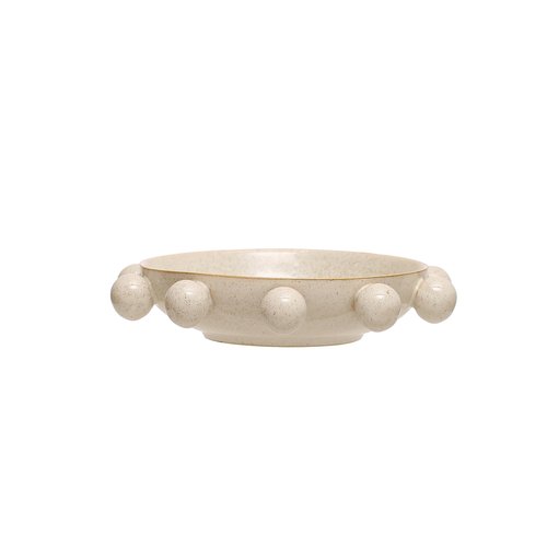 Bloomingville 9.75 Inches Stoneware Bowl with Orbs and Reactive Glaze, Cream