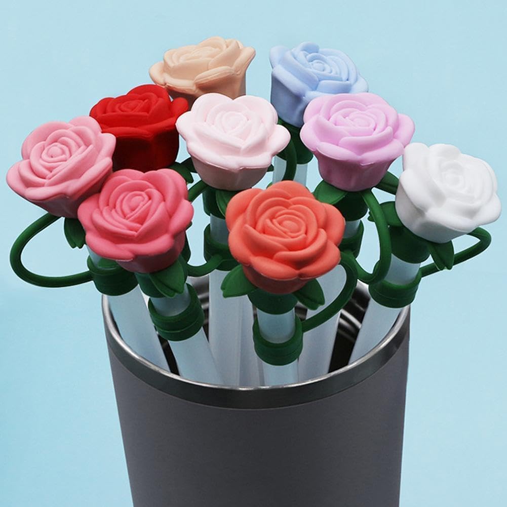 9 Pcs Silicone Rose Straw Cover Cap for Stanley Cup, Flower Straw Toppers Compatible with 6-10mm Drinking Straw, for Stanley Cup for Women Valentine's Gift
