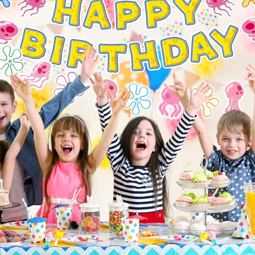 Underwater Theme Happy Birthday Banner for Kids - Yellow Cartoon Decor