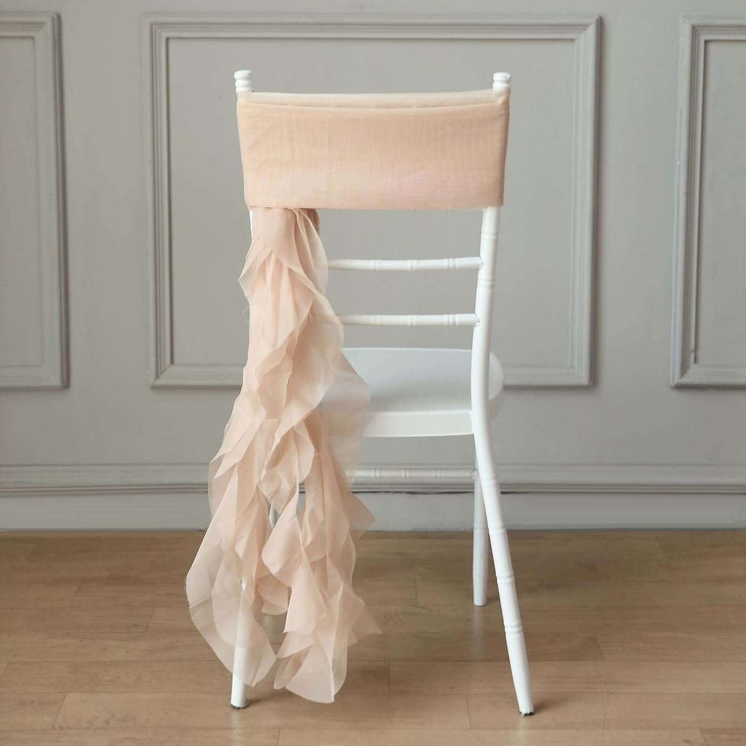 Tableclothsfactory Premium Designer Curly Willow Chiffon Chair Sashes - Nude | Perfect for Weddings & Parties