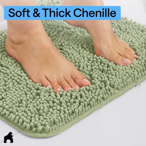 GORILLA GRIP Bath Rug Mat - Soft Absorbent Chenille | Quick Dry Microfiber, 36x24, Sage Green
