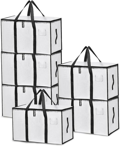 Large Moving Bags - 6 Pack Heavy Duty Storage Totes with Zippers & Carrying Handles | Clear Design