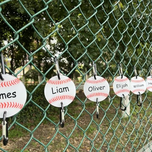 2 Pack Baseball Bag Fence Hooks ? Thick Fence Clips with Writable Acrylic Plates ? Dugout Organizer for Baseball Gear, Backpacks, Helmets, Bottles, Great Gift for Players & Friends