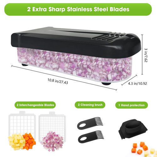 LHS Multifunctional Food Chopper - Onion, Vegetable Slicer Dicer Cutter, Potato Cutter - Veggie Chopper with Container (4 in 1, Black)