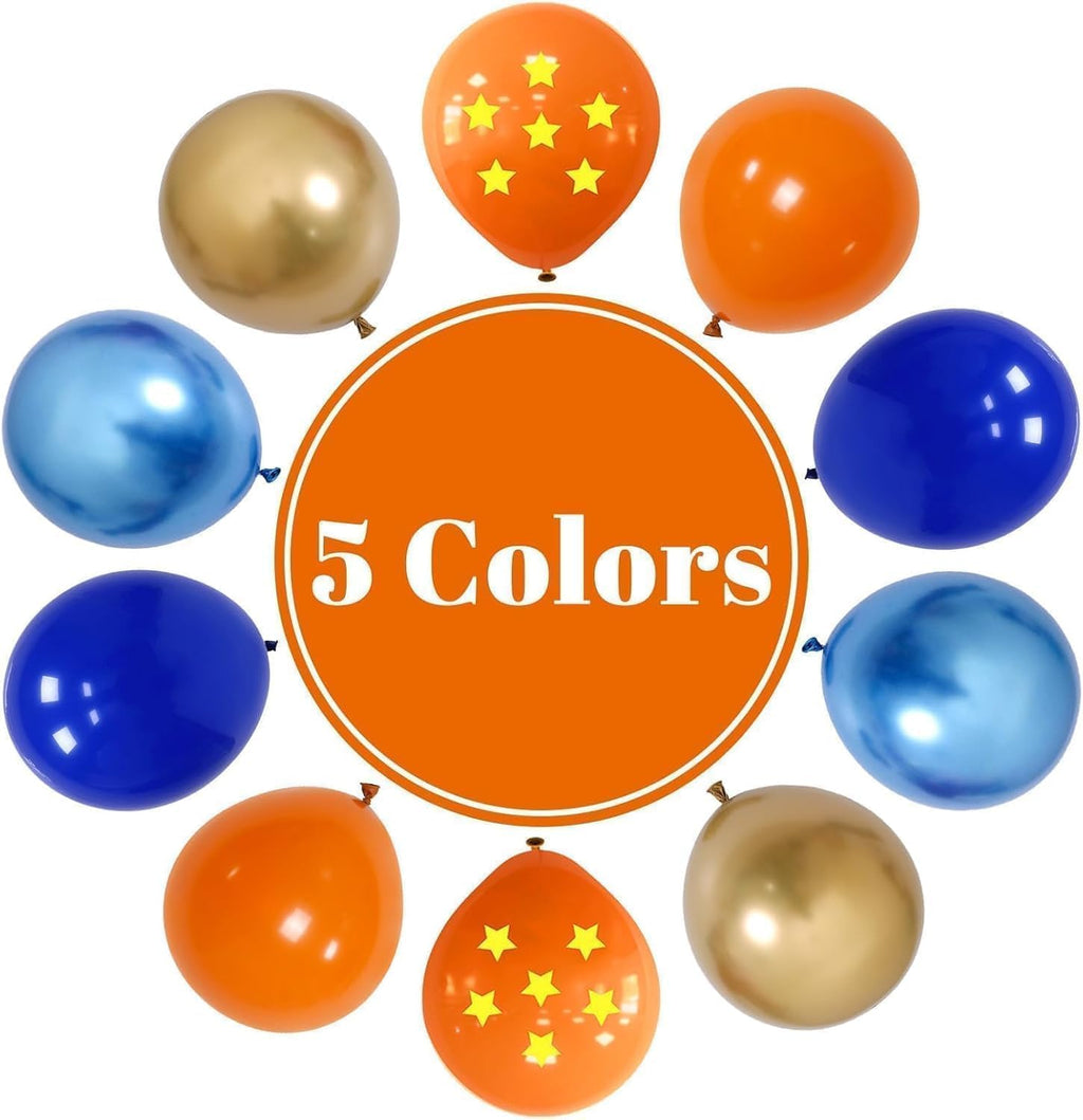 Royal Blue & Matt Orange Balloons by [Brand Name] - 12-Inch Metallic Latex Party Decor for Kids' Anime Birthday