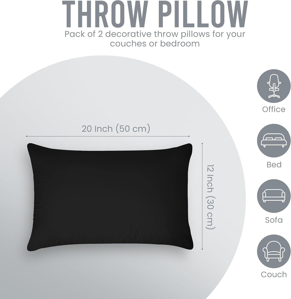 Utopia Bedding 12x20 Pillow Inserts - Set of 2 Black Decorative Throw Pillows for Sofa & Couch - Soft & Fluffy Cushion