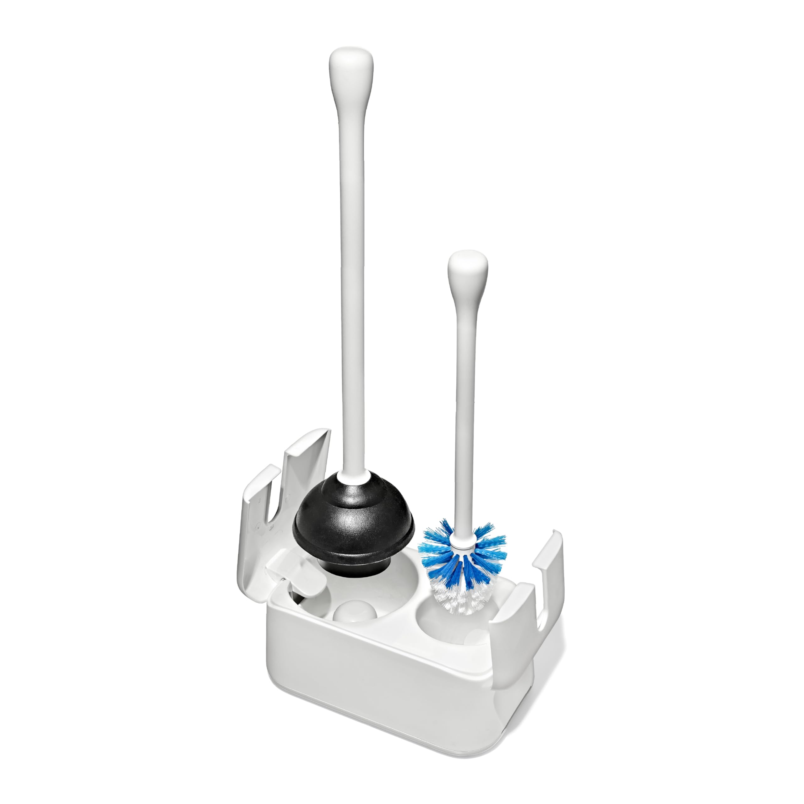 OXO Good Grips Toilet Brush & Plunger Set | Two Bathroom Essentials in one Space-Saving Canister | Toilet Bowl Cleaner and Plunger with Holder, Perfect for Small bathrooms
