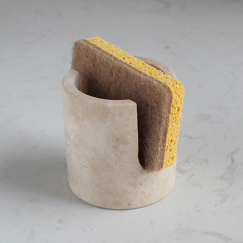Natural Travertine Sponge Holder for Kitchen Sink, Drying Rack, Compact Sink Caddy Organizer (Beige Travertine)